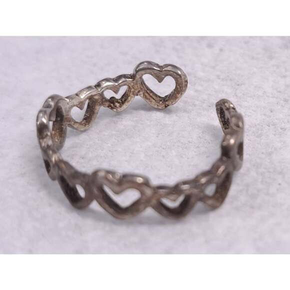 New Old Stock Toe or Finger Open Size Ring Sterling Silver Plated Hearts Tarnish - Picture 5 of 9